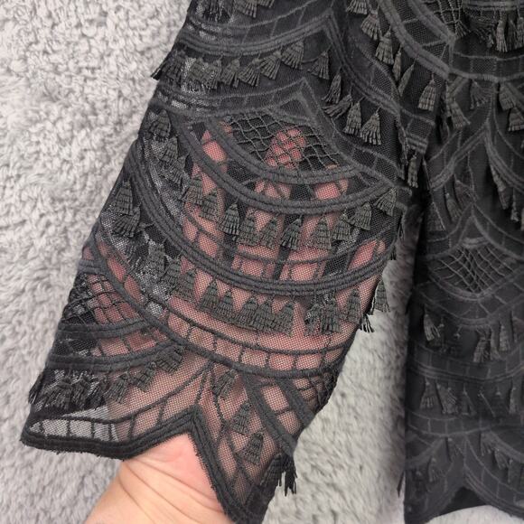 TALBOTS RSVP Black Lace Blouse Women's Medium Scalloped Hem 3/4 Sleeve Lined NWT - Picture 4 of 11